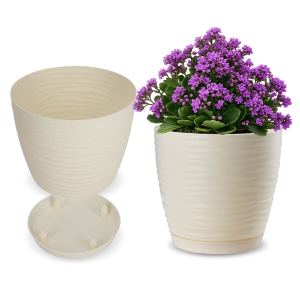 KADAX Blomkruka 17cm Rund Plast Blomkrukaskydd Krämfärgad