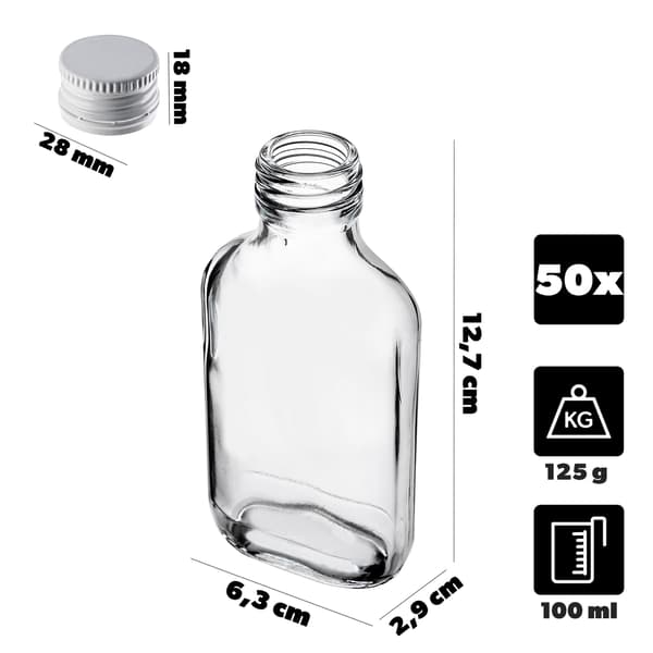 KADAX Pullo 100ml Valkoisella korkilla 50kpl.