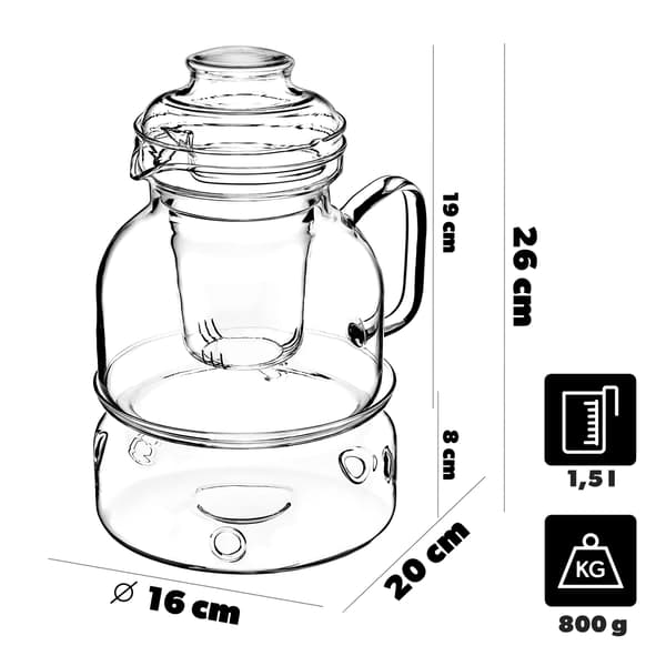 KADAX Värmebeständig glaskanna med teinfuser och värmeelement 1,5 l