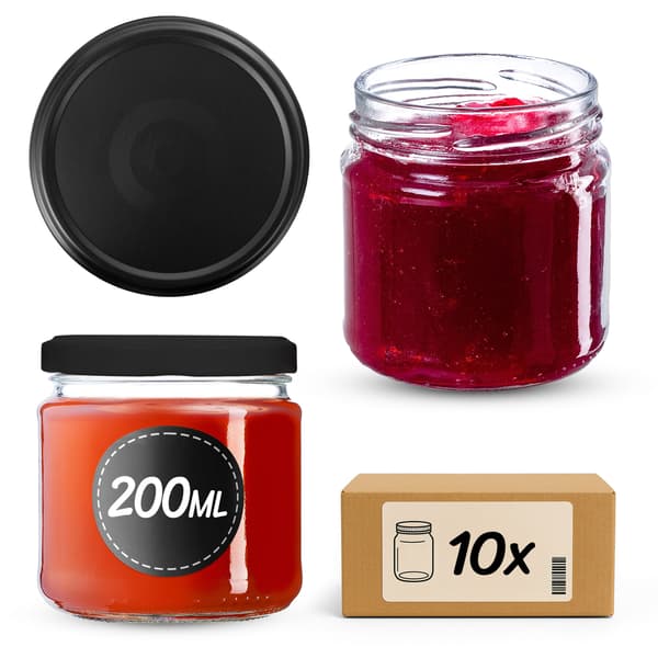 KADAX Lerma purkituspurkit 200ml 10kpl 66mm + kannet "Matemusta"