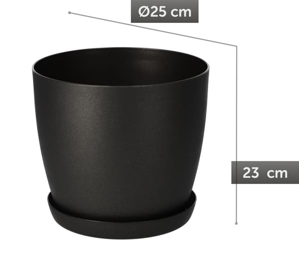 KADAX Urtepotte med Underkop Plastikpotte 25cm Låg Blomster Grafit Mat