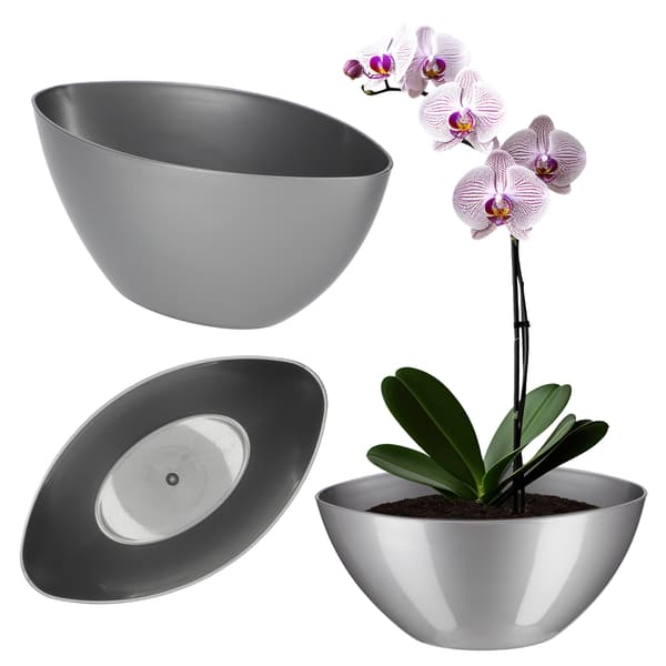 KADAX Blomkruka 38cm Oval Blomkrukasskydd Plast Silver