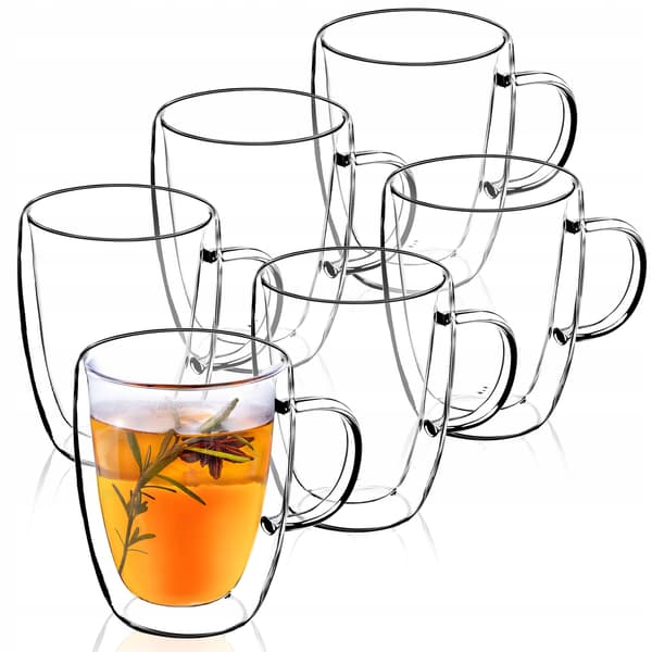 KADAX Termoglas til kaffe, te, latte, 350 ml dobbeltvæggede krus, 6 stk.