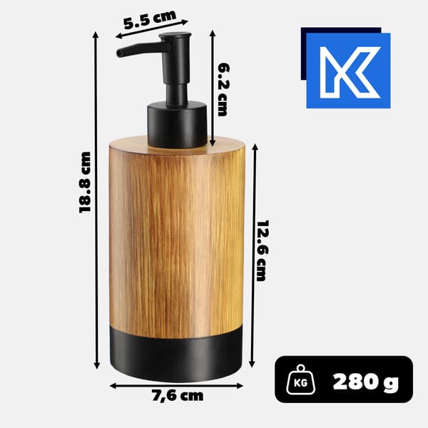 KADAX sæbedispenser til flydende sæbe, flydende beholder 350 ml, træimitation