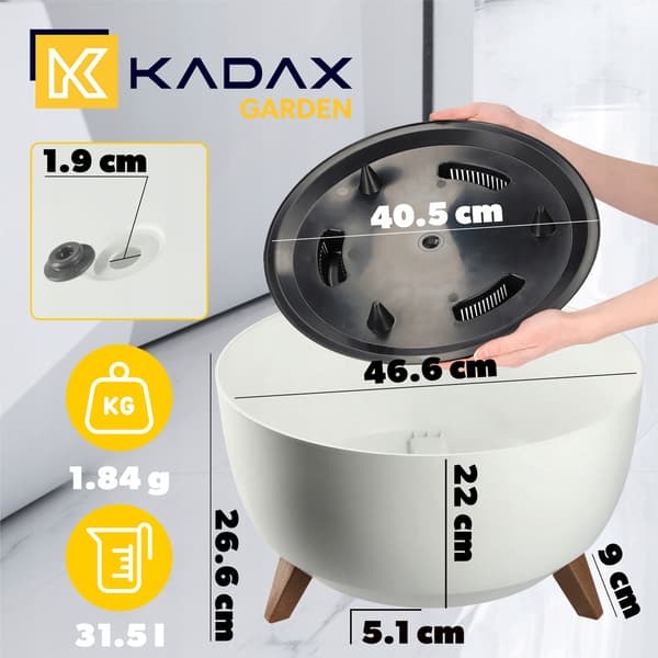 KADAX Urtepotte 47 cm Låg + Indsatsben Blomsterfod Hvid