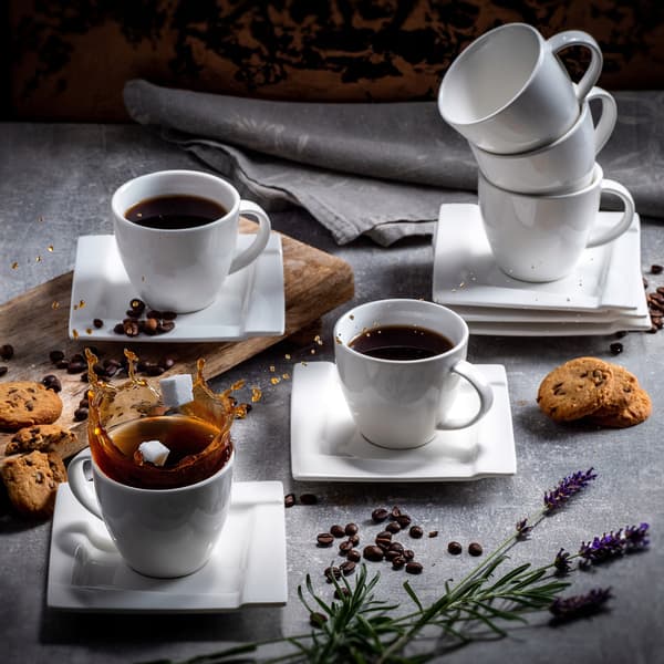KADAX Hvide Kaffekopper Sæt 6 Kopper 220ml Porcelæn Gave