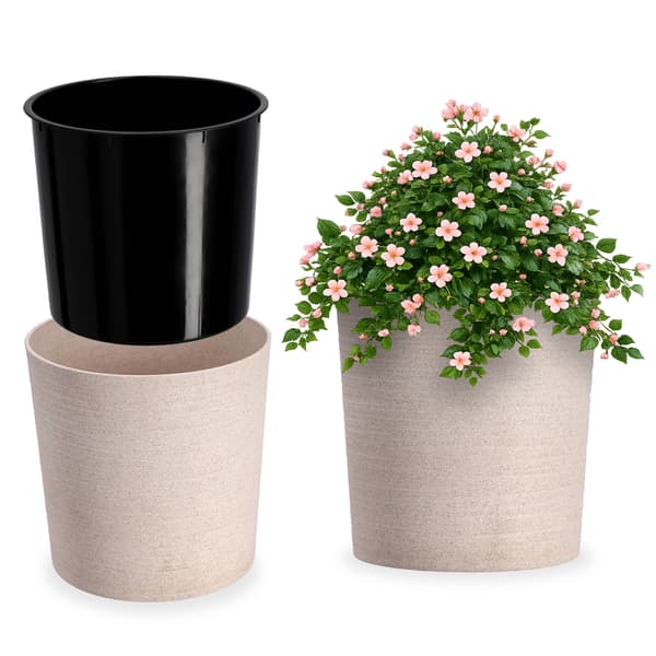 KADAX Urtepotte, Urtepotte, Blomsterfod, 25 cm, til Stuen, Beige + Indsats