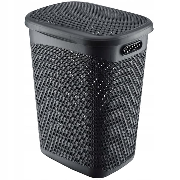 KADAX Tvättkorg med lock, stor plastbehållare, 55 l, grå