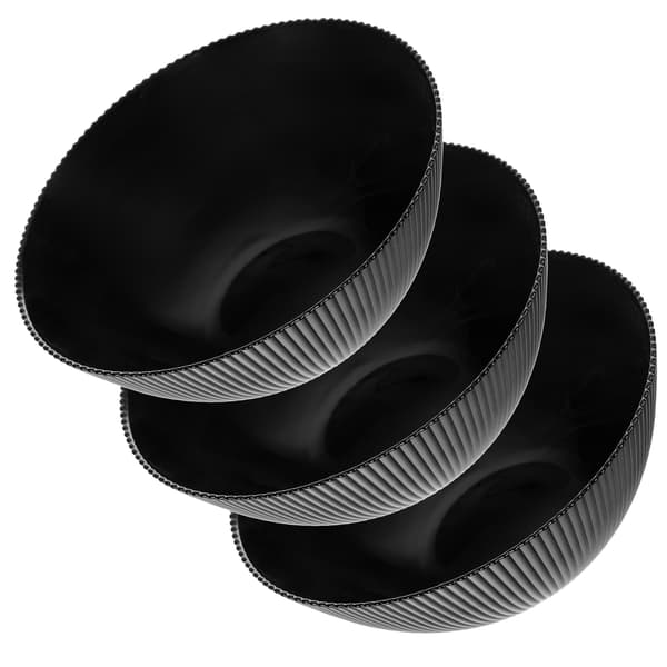 KADAX salatskål 20 cm glas til suppe, snacks, sort, rillet, sæt med 3