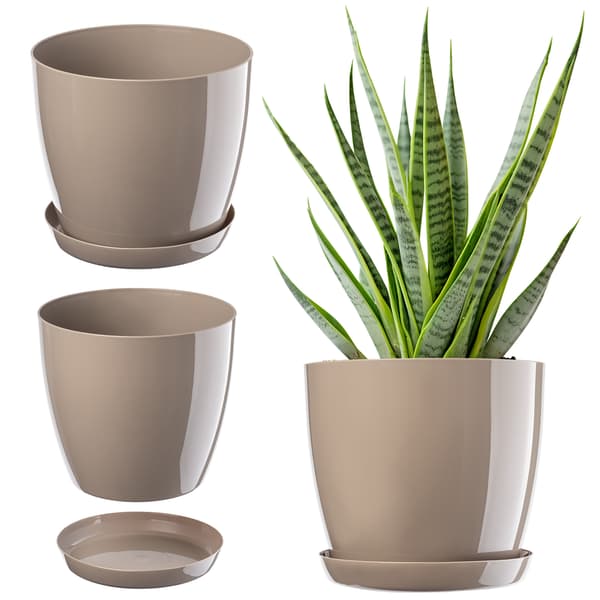 KADAX Urtepotte med Underkop Plastlåg 28cm Beige Urtepotte Kadax