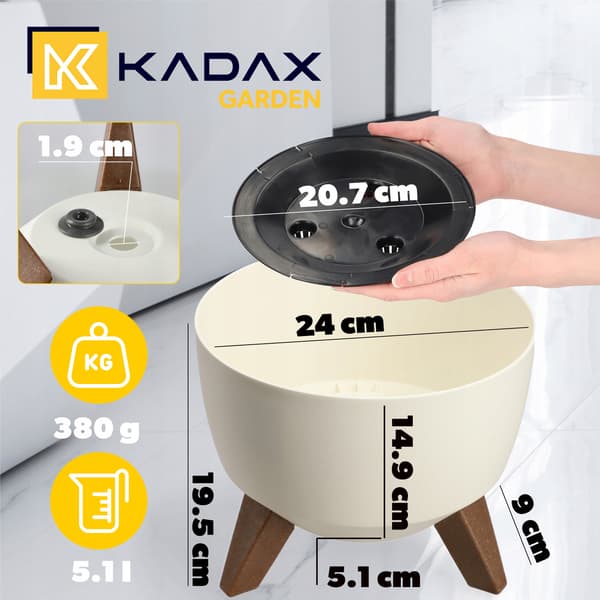 KADAX Urtepotte 24 cm Låg + Indsatsben Blomsterfod Creme