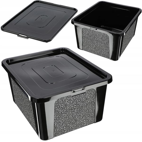 KADAX 20L plastbehållare med lock svart låsbar stor organizerbox