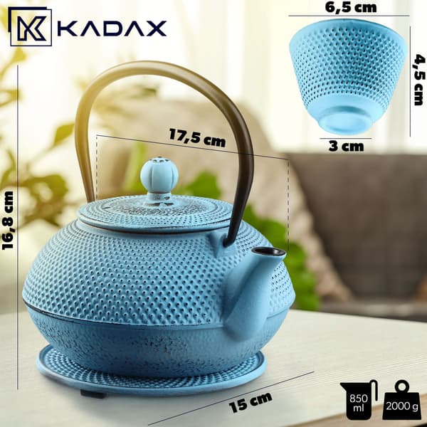 KADAX urtete-infuser støbejerns tekande 850ml kande kop blå