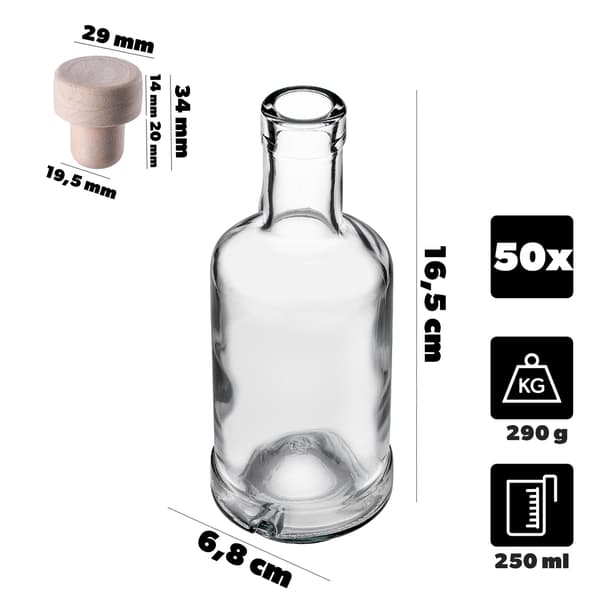 KADAX Tadek glasflaskor 250 ml för vin, likör, hembränt 50 st med kork