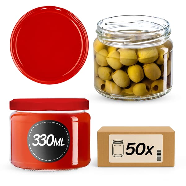 KADAX Sonka purkit 330ml 50kpl 82mm + punaiset kannet