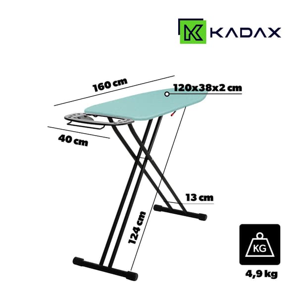 KADAX Suuri Taittuva Silityslauta 120x38cm Leveä Standard Kahvalla