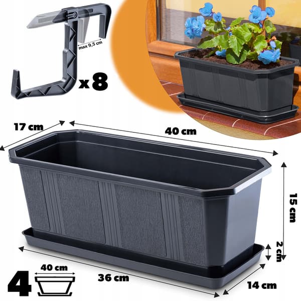 KADAX Balkonkasse 40 cm Urtepotteholdere 4 stk.