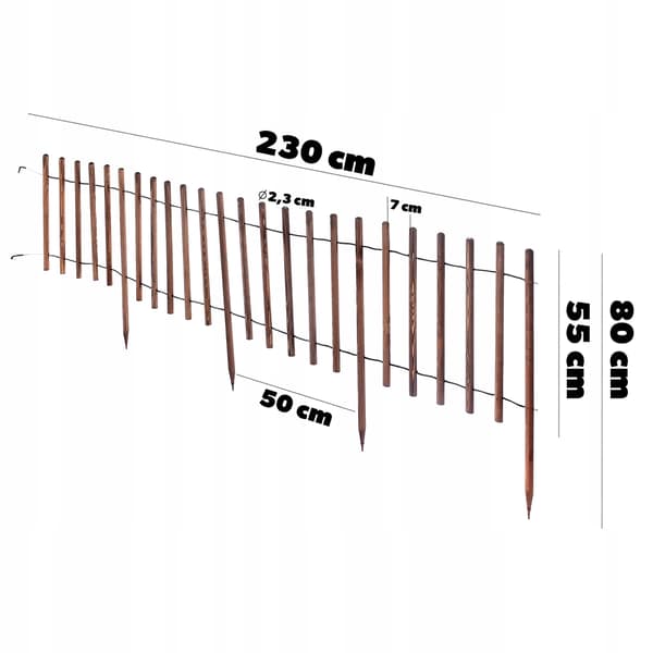KADAX Palisade Havekant 230 cm Træhegn, Indslået, Brun