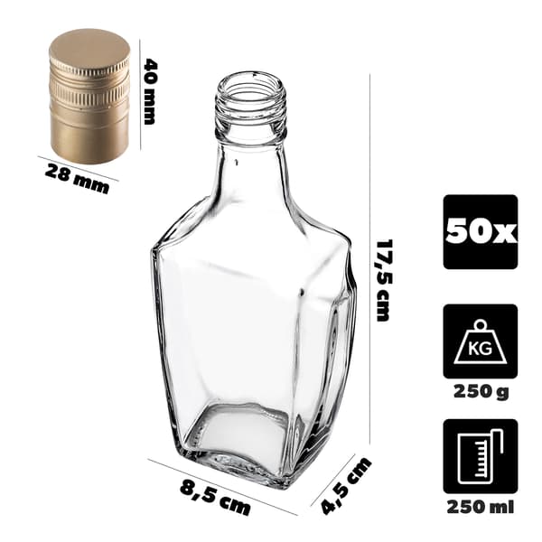 KADAX lasitinktuurapullo 250ml pitkällä kultakorkilla 50kpl.