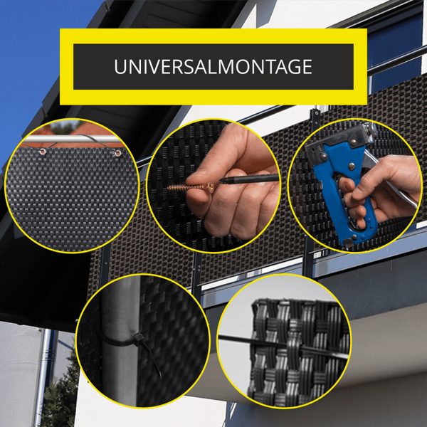 KADAX Technorattan altanoverdækning 0,9x4M sort måtte altanterrassehegn premium