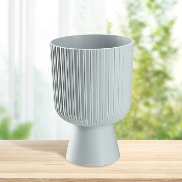 KADAX Urtepotte, Urtepotte, Græsplæne, Plastlåg, 18 cm, Blomsterfod, Grå