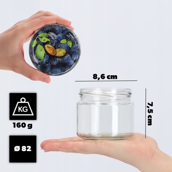 KADAX Sonka muurauspurkit 330ml 50kpl 82mm + "Plum" kannet