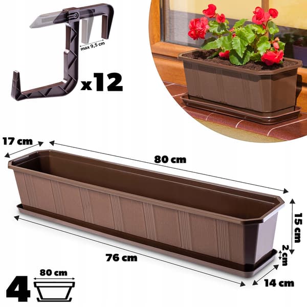 KADAX Balkonkasse 80 cm Urtepotte Urtepotteholder Håndtag 4 stk.