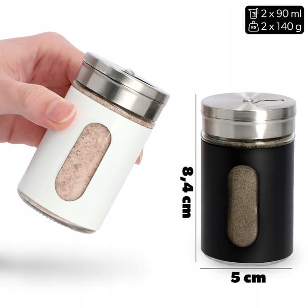 KADAX salt- og peberbøssesæt 2 x 90 ml salt- og peberbeholdere stål