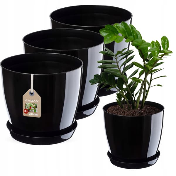 KADAX Urtepotte, Plantekasse, Låg, 20 cm, Blomsterfod, Sort Plast, 3 stk.