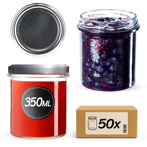 KADAX Avila muurauspurkit 350ml 50kpl 82mm + hopeanväriset kannet