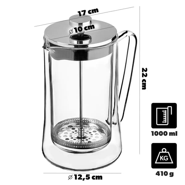 KADAX urtete- og kaffemaskine 1L stempelkaffemaskine glaskande 1000ml