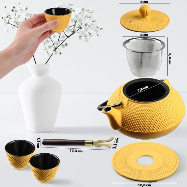 KADAX Urteteinfuser Støbejerns Tekande 850ml Kande + 2 Kopper Gul