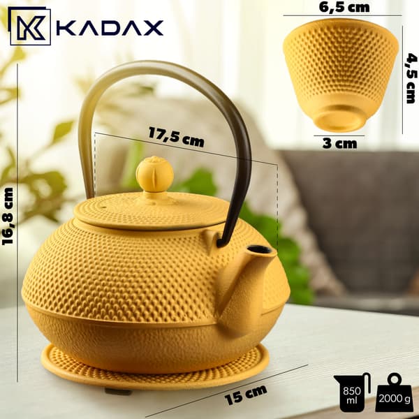 KADAX Urteteinfuser Støbejerns Tekande 850ml Kande + 2 Kopper Gul