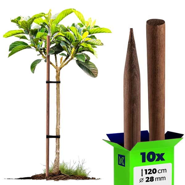 KADAX Träpinnar Slipade Impregnerade Pinnar 120cm Stödpinne Fi 28mm 10x