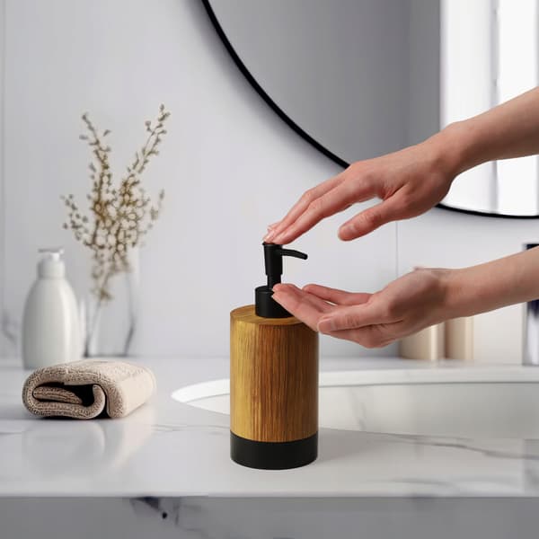 KADAX sæbedispenser til flydende sæbe, flydende beholder 350 ml, træimitation