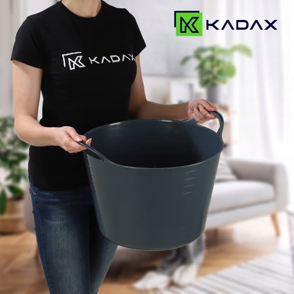KADAX Vaskekumme, Rund Plastikkumme, Fleksibel Kumme, 26L, Grå