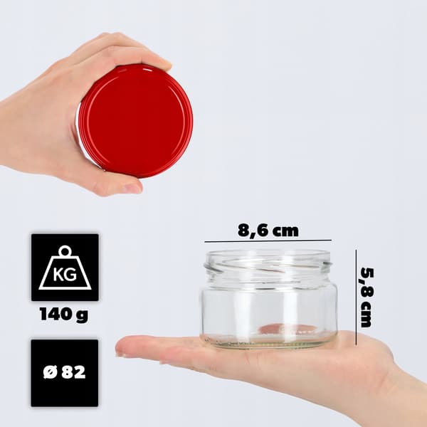 KADAX Denia purkituspurkit 250ml 10kpl 82mm + punainen kansi