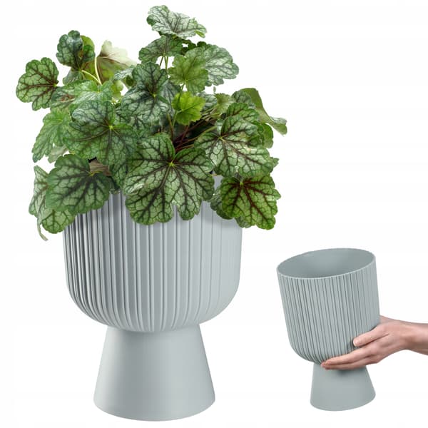 KADAX Urtepotte, Urtepotte, Græsplæne, Plastlåg, 18 cm, Blomsterfod, Grå