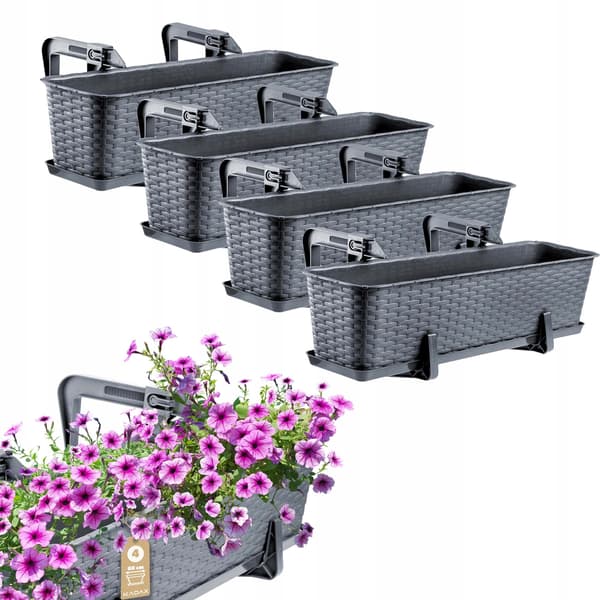 KADAX 4x Balkonkasse Urtepotte 60cm Pottehåndtag Grafitfod
