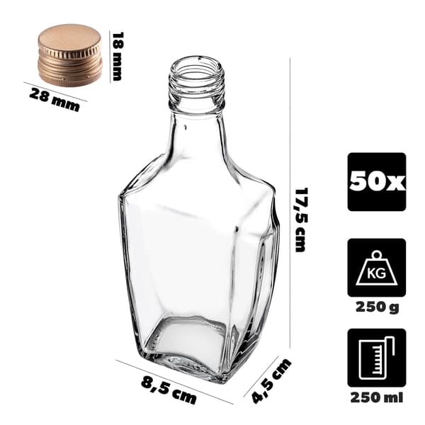 KADAX Lasipullo Tinktuuralle 250ml Kultakorkilla 50kpl.