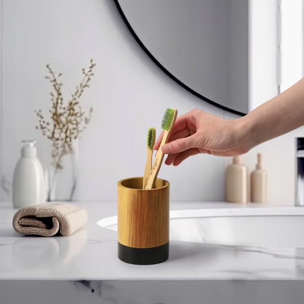 KADAX Badrumsmugg för tandborstar och tandkräm, träimitation