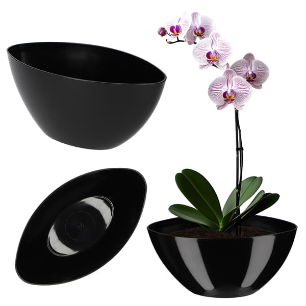 KADAX Blomkruka 38cm Oval Blomkrukasskydd Plast Svart