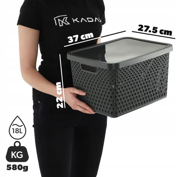 KADAX Korg med lock Förvaringslåda för behållare 18L grå