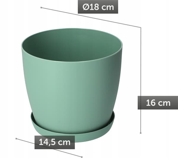 KADAX Urtepotte med Underkop Plastikpotte 18 cm Låg Blomster Grøn Mat