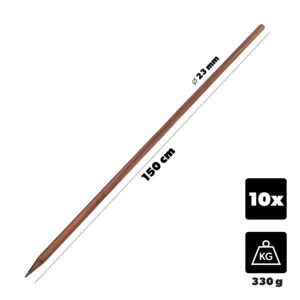 KADAX Træpæle Imprægnerede Pæle 150cm Støttestang 10 stk. Dia 23 mm