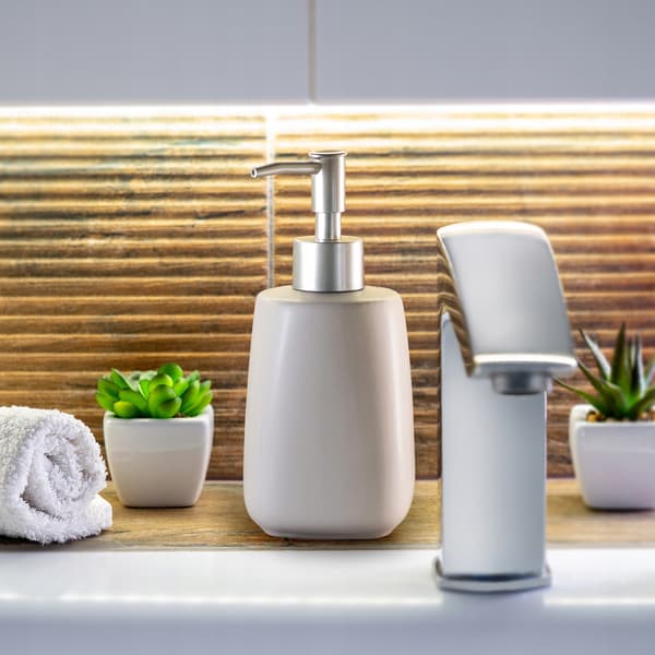 KADAX Tvålpump för flytande tvål 400ml beige keramikbehållare 2 st