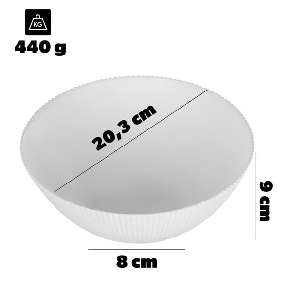 KADAX Salladsskål 20 cm Glas För Soppsnacks Vit Räfflad Set med 3