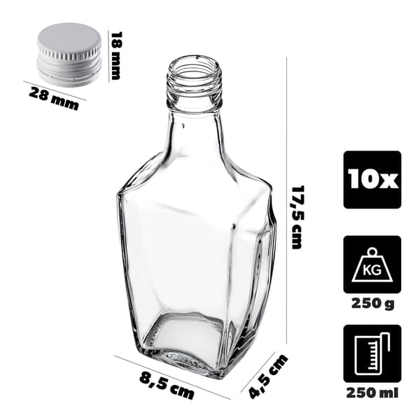 KADAX lasipullo tinktuuralle 250ml, valkoinen korkki 10kpl.