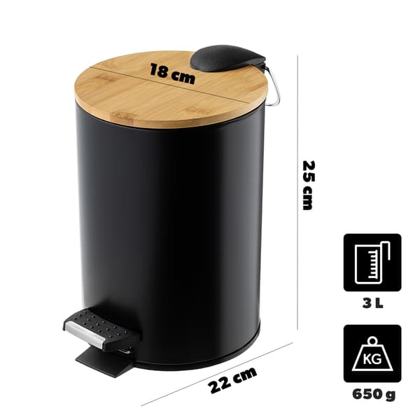 KADAX Liten 3L Badrumsavfallskorg i bambu med pedal, mattsvart