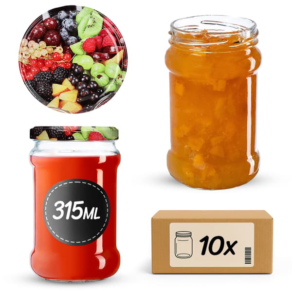 KADAX Seno purkit 315ml 10kpl 66mm + 'Fruit' kannet
